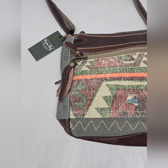 Myra Lugini Shoulder Bag Rixh Canvas & Leather Trim Adj. Strap Rustic Cowgirl - Picture 2 of 15